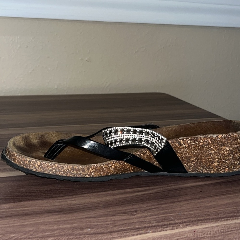 MILA PAOLI RHINESTONE LEATHER THONG SANDALS made in Italy - Picture 9 of 14